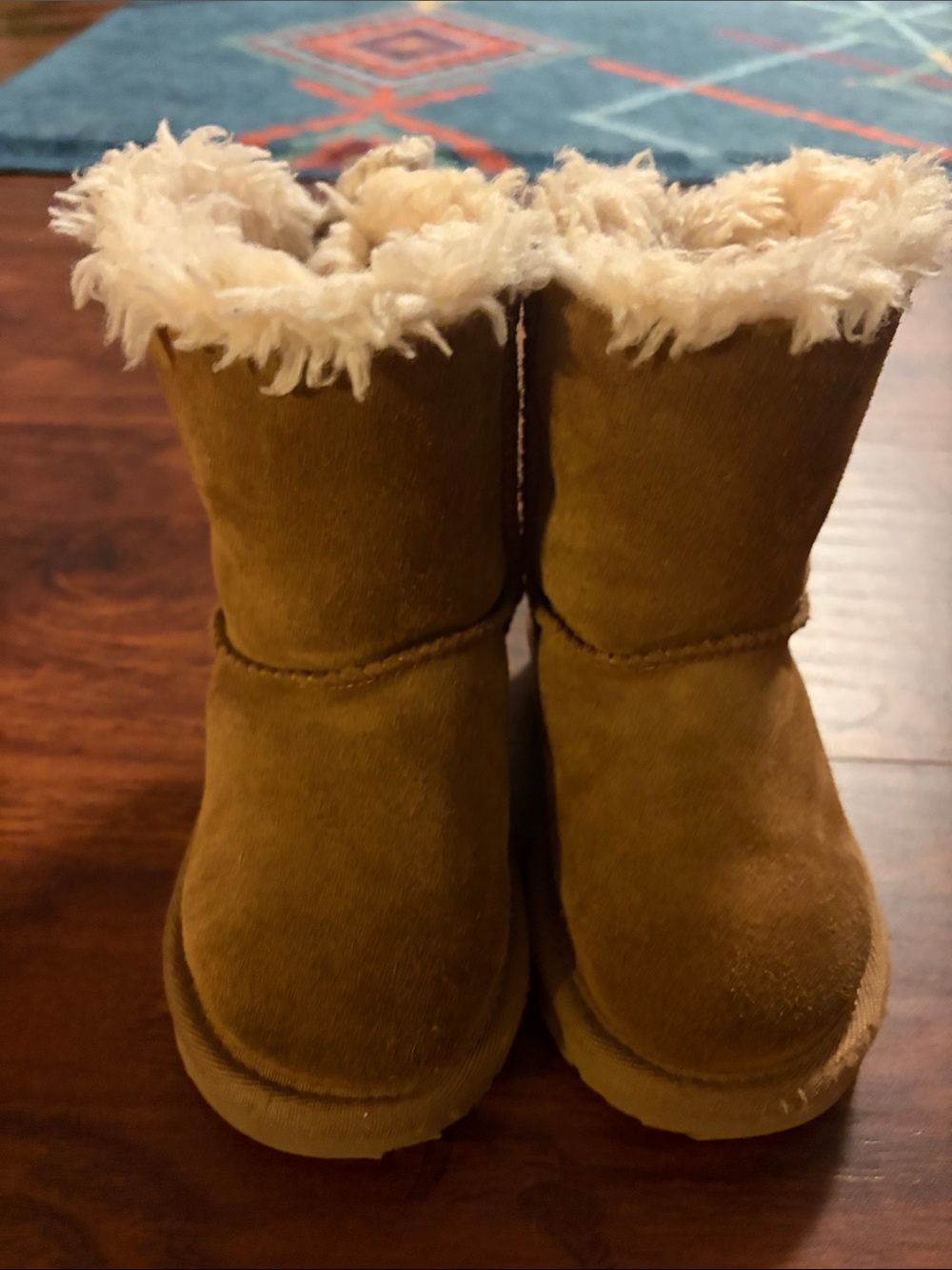 UGG Kids Suede-Look Chestnut Brown Faux-Shearling Boots
